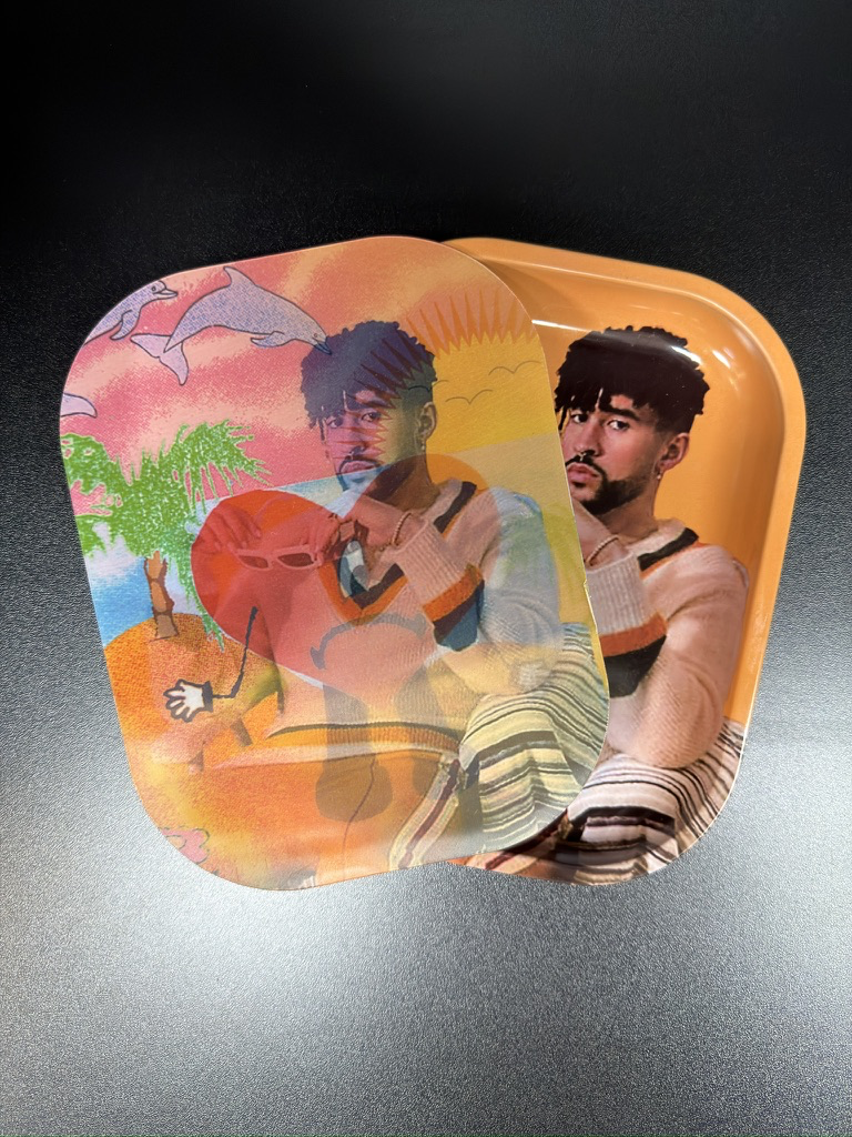 Bad Bunny Yellow Metal Rolling Tray with Holographic Magnetic Lid