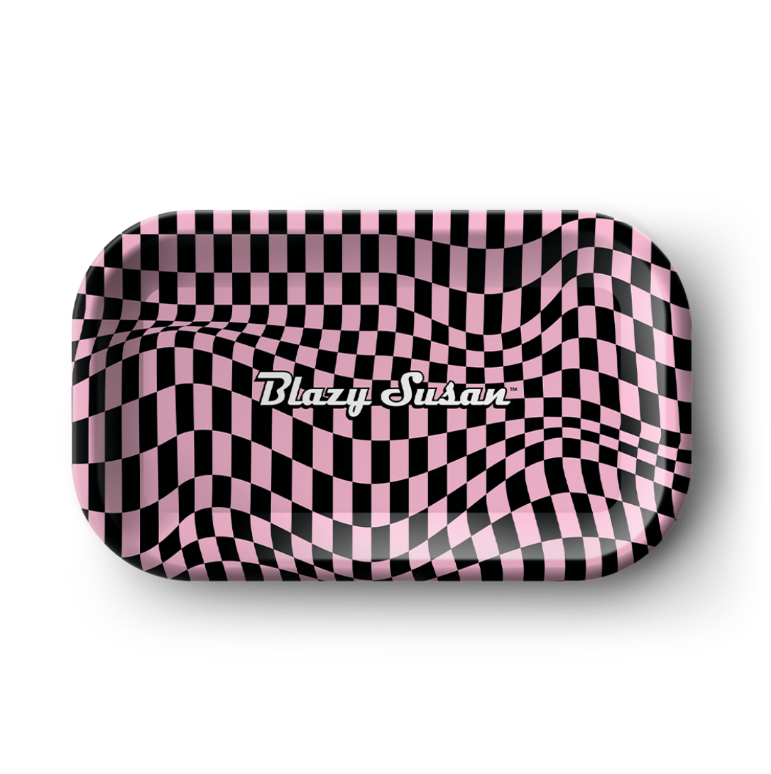 Blazy Susan Trippy Checkers Magnetic Lid Rolling Tray